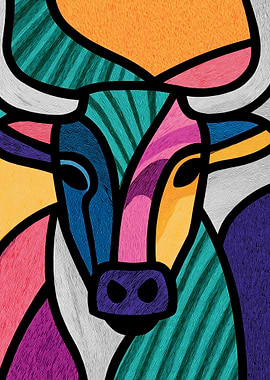 Colorful Abstract Bull Portrait