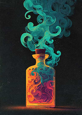 Mystical Potion Bottle with Swirling Smoke