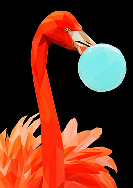 Low-poly Flamingo with Blue Ball