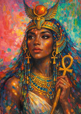 Egyptian Goddess Isis with Ankh Staff