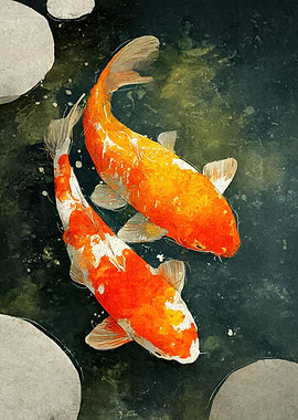 Two Koi Fish Swimming in Water