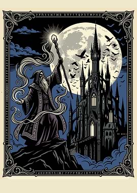 Wizard and Castle Under the Moon