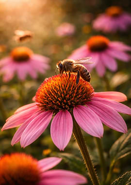 Bee on Echinacea Flower