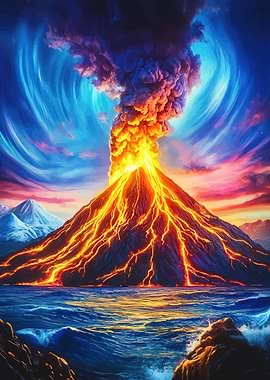 Volcano Eruption Over Ocean