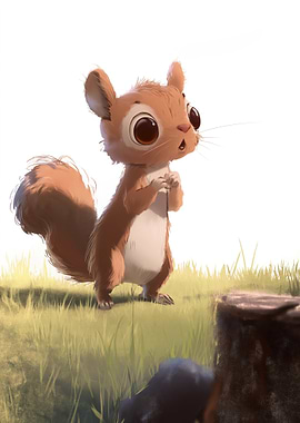 Cute Squirrel in Grassy Field