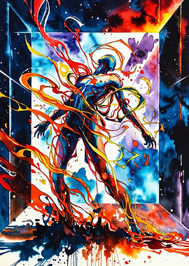 Cosmic Figure in Fiery Embrace