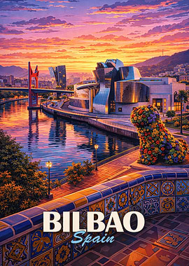 Bilbao Spain Cityscape at Sunset