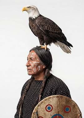 Native American Man with Eagle and Shield