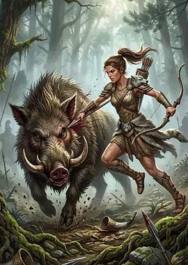 Warrior Woman Hunts Wild Boar