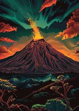 Volcano Eruption at Dusk
