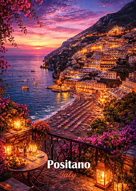 Positano Italy Sunset Balcony View