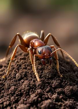 Close-up of a Red Ant on Soil