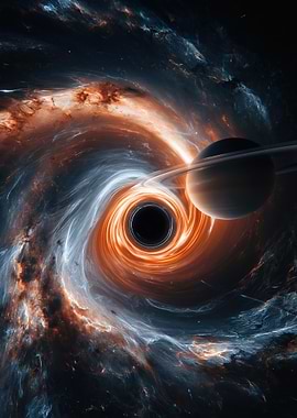 Black Hole and Saturn in Space