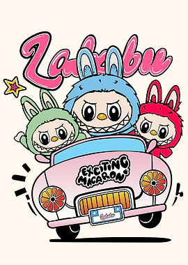 Cute Labubu Characters in Car