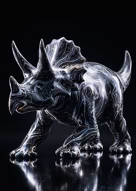 Black Marble Triceratops Dinosaur Art
