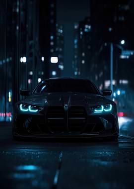 Dark BMW M4 in Neon City