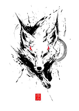 Ink Fox with Red Eyes and Symbol