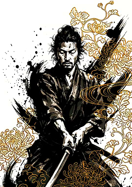 Samurai Warrior with Chrysanthemums