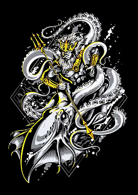 Poseidon and Kraken Illustration