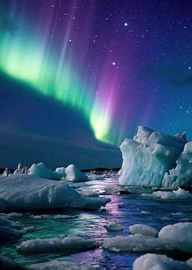 Aurora Borealis over Icebergs