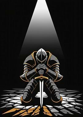 Kneeling Knight In Dark Armor Illustration