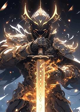 Golden Knight with Fiery Sword