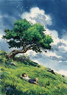 Boy resting under a tree