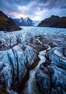 Glacier with River and Mountains