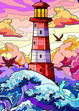 Lighthouse in a Stormy Sea