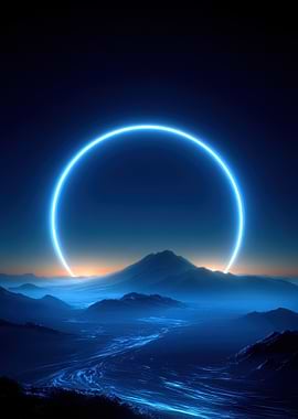 Neon Ring Over Mountain Landscape