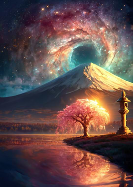 Cosmic Galaxy Over Mount Fuji