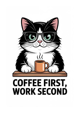 Cat with Glasses and Coffee