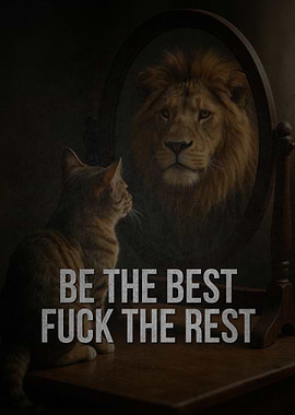 Cat sees lion in mirror