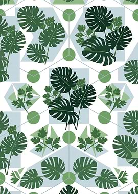 Monstera and Parsley Botanical Pattern