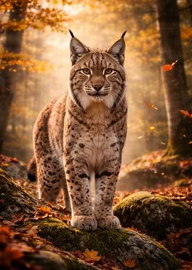 Lynx in Autumn Forest