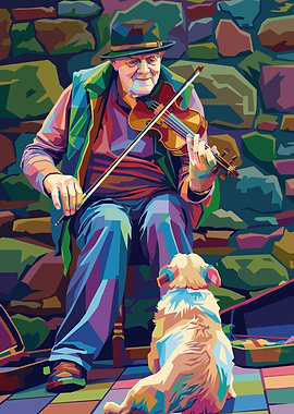Man Playing Violin for Dog