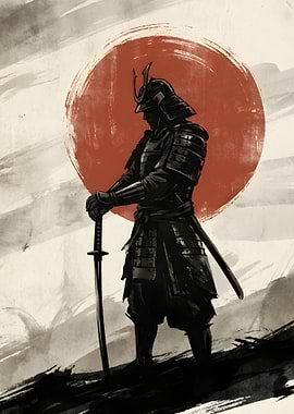 Samurai Warrior with Katana and Sun Symbol