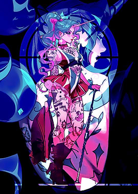 Tattooed Unicorn Girl with Cane