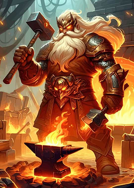 Dwarf Blacksmith with Hammers and Anvil