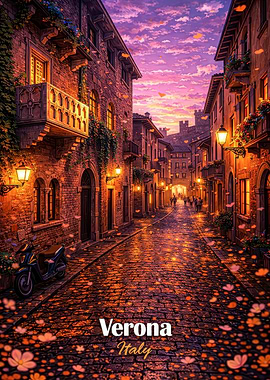 Verona Italy Street at Sunset