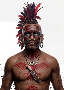 Warrior with War Paint and Feathers