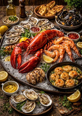 Gourmet Seafood Platter with Lobster and Oysters
