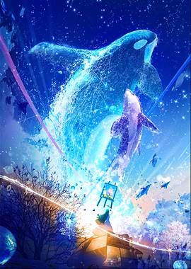 Whale and Orca in a Starry Sky