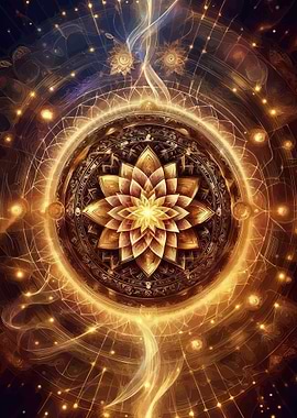Golden Lotus Mandala with Cosmic Background