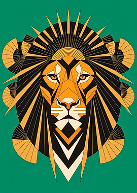 Geometric Art Deco Lion Head