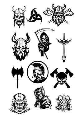 Viking and Warrior Skull Illustrations