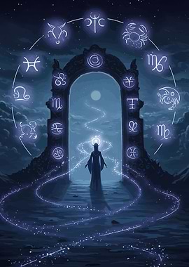 Mystical Zodiac Gate with Elven Figure