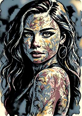 Woman with Floral Face and Body Art