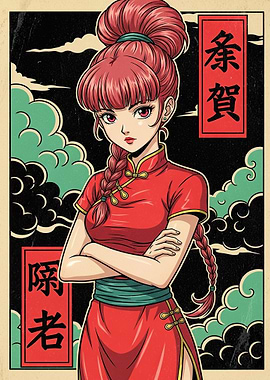Anime Girl in Red Cheongsam