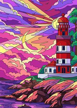 Vibrant Lighthouse at Sunset